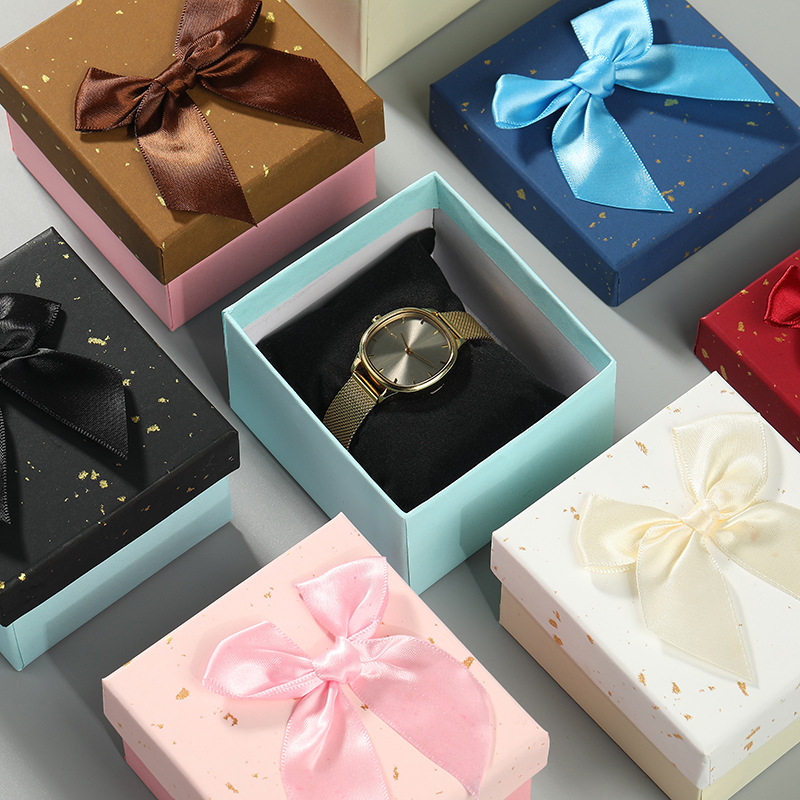 Chinese Valentine's Day Bow Ribbon Gift Box Jewelry Watch Packaging Box Birthday Gift Box Heaven and Earth Cover Jewelry Gift Empty Box