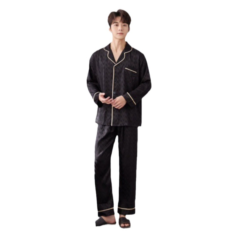 [Large V long] Ice Silk pajamas autumn and winter men's cardigan long sleeve trousers casual simple home wear suit
