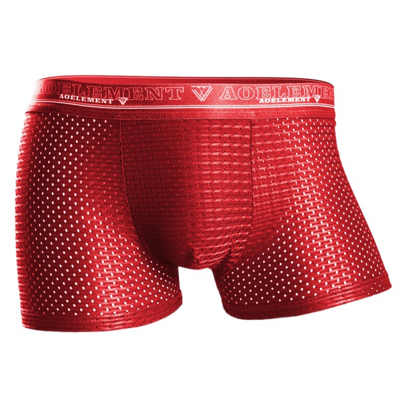 Men's Underwear Ice Silk Hollow Boxers Mesh Summer Mid-Waist Breathable plus size Youth Sexy Boxers Head
