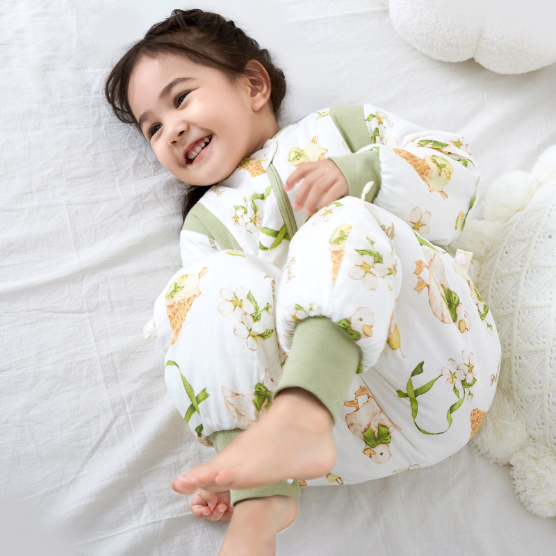 Picture of Cotton Children's Bamboo Fiber Split-leg Sleeping Bag Autumn Thickened Baby Constant Temperature Bamboo Cotton Gauze Baby Antibacterial Pajamas Class A