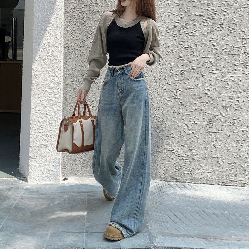 High Street Retro Straight Leg Jeans Women's Design Sense Niche Casual High Waist Loose Slimming Rap Mopping Wide Leg Pants