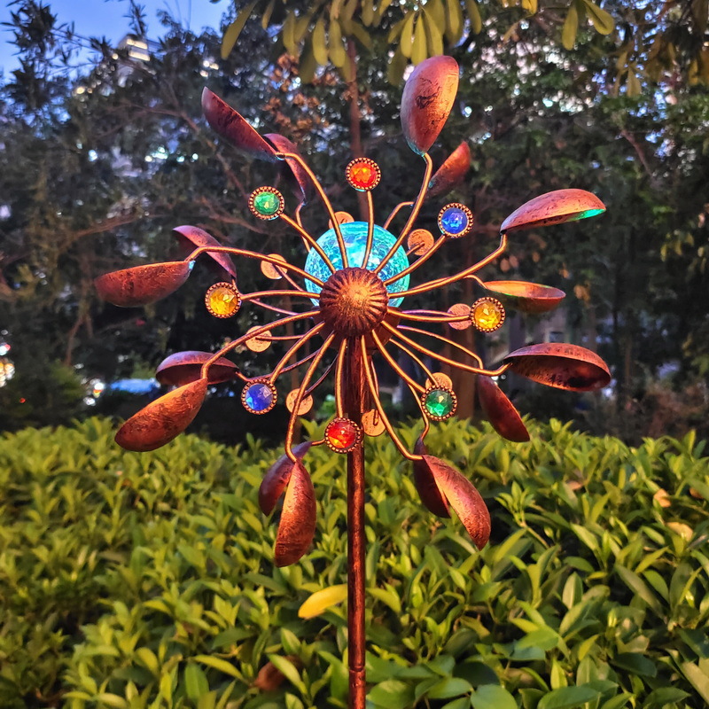 Picture of Export Amazon Hot Sale Garden Plug-in with Solar Glass Ball Led Light Bronze Color Courtyard Wrought Iron Windmill