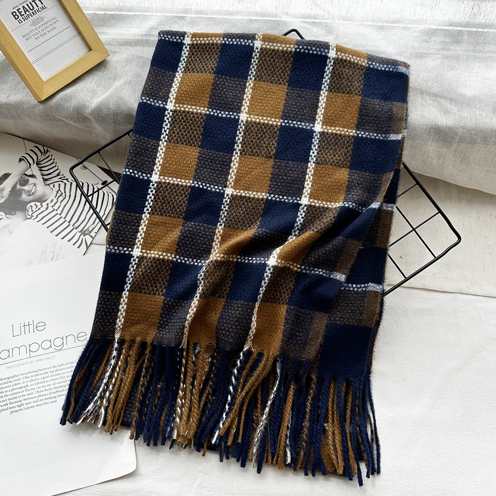 Picture of New Black and White Plaid Scarf Women's Korean Style Winter Warm All-match Imitation Cashmere Scarf Shawl High-end Couple Scarf