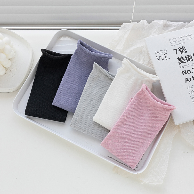 Ins Style Curled Mesh Stacked Socks Women's Korean Style Spring and Autumn Hollow Mesh All-Match Cotton Socks with No Heel