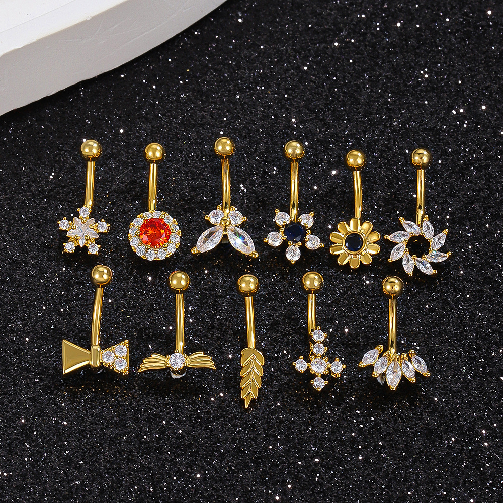 Cross-border new copper inlaid zircon nailing belly button female personality temperament butterfly flower star eyebrow nail lip nail piercing jewelry