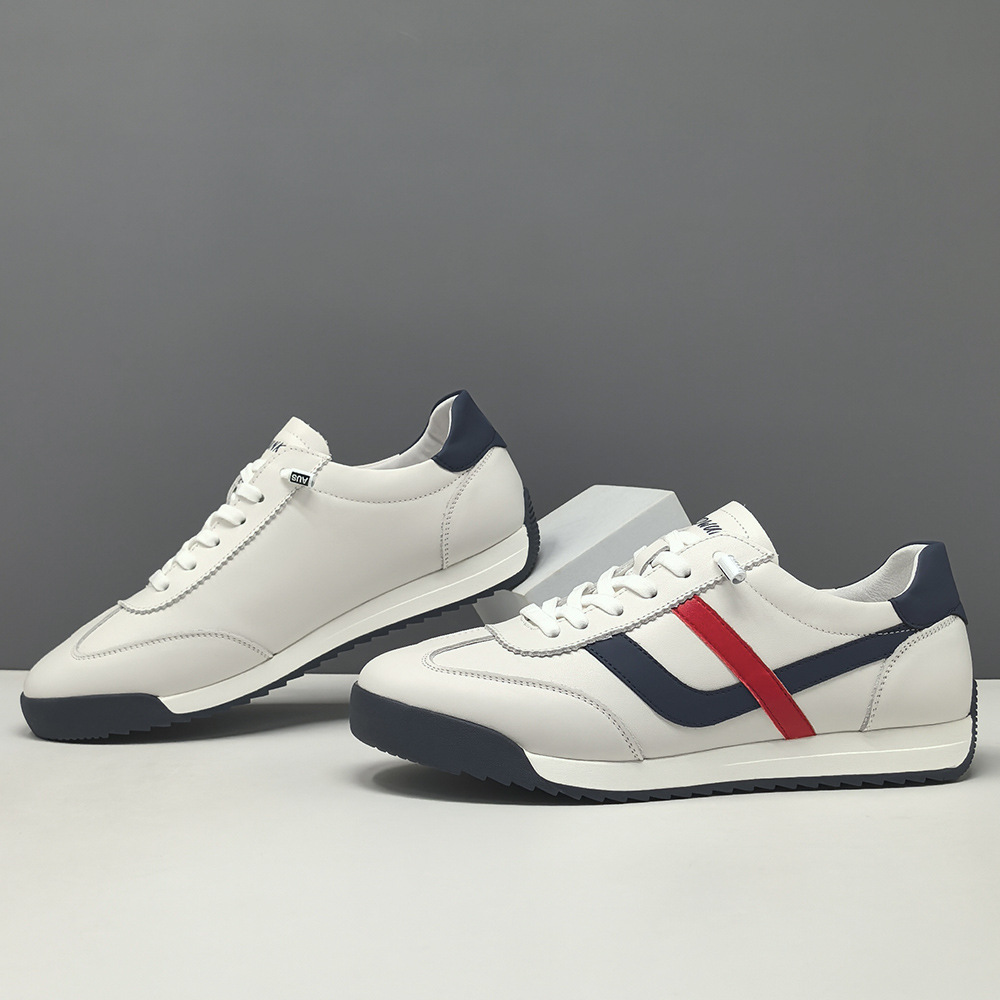 Genuine Leather Sneakers for Men, Trendy and Versatile European Men's White Shoes, Light Luxury Slip-On Slip-Ons, Casual Shoes for Men