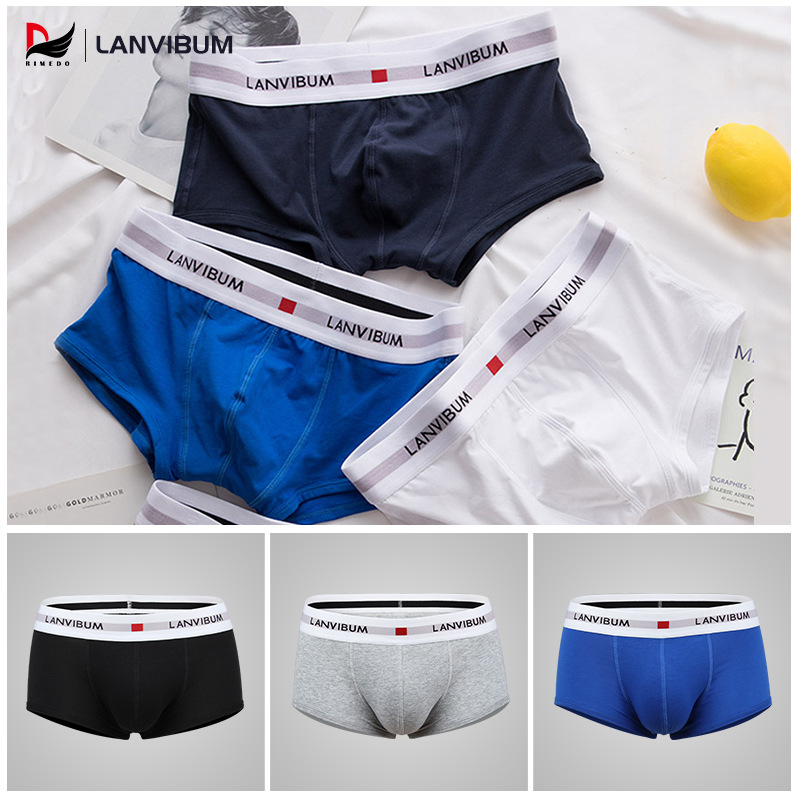 Picture of Spot Wholesale Lanvibum Men's Underwear Youth U-Convex Low-Waist Cotton Boxer Briefs Pure Color Large Size Men's Underpants