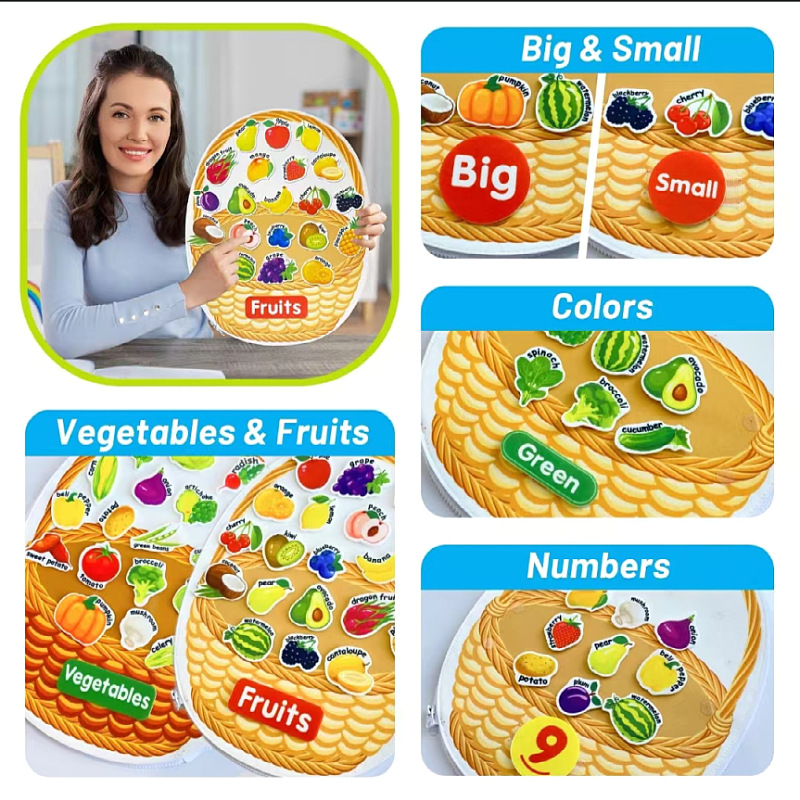 Cross-border Felt Learning Toy 2 Basket Felt Flannel Board Learning Common Fruit and Vegetable Felt Board