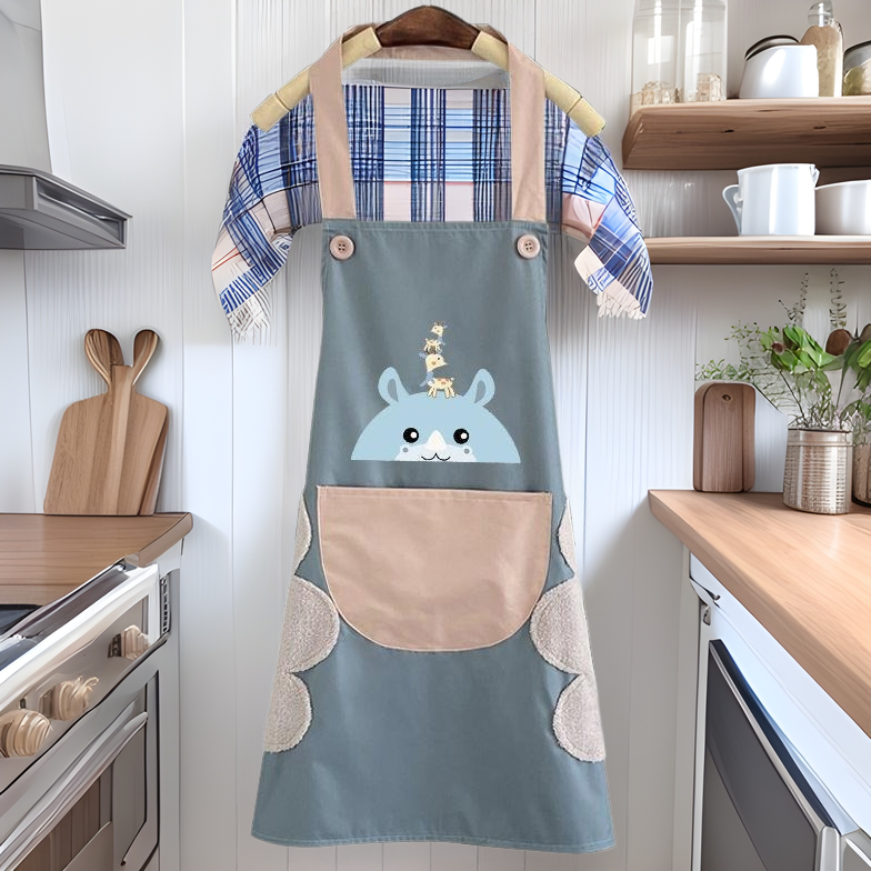 Home Creative Fashionable Apron Waterproof and Oil-Proof Polyester Cooking Home Cute Deer Hand Wiping Sleeveless Kitchen Apron