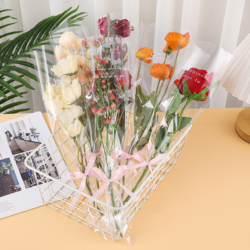 Valentine's Day Flower Wrapping Material Wholesale Flower Packaging Single Transparent Packaging Bag Opp Waterproof Cellophane Single Bag