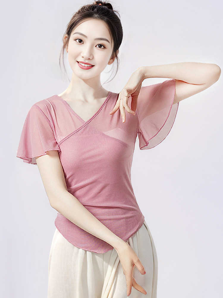 Classical Dance Mesh Jacket Body Rhyme Body Clothing Chinese Dance Folk Dance Practice Clothing Performance Clothing Art Examination Gauze Clothing for Adults