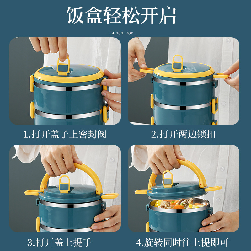 Picture of Kitchen Aibao Lunch Box with Lid for Office Workers, Adult Insulated Lunch Box, Stainless Steel Insulated Bucket Lunch Box, Student Female Lunch Box