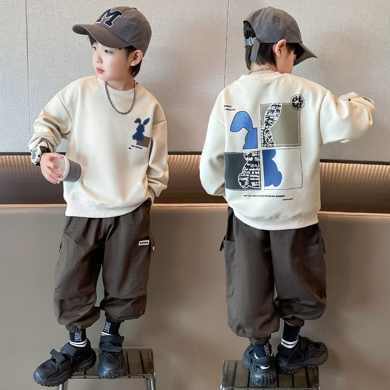 Children's Crewneck Sweat 2024 New Boys' Spring and Autumn Middle and Large Children's Fashionable Base Jacket Children's Wear Boy's Autumn Wear