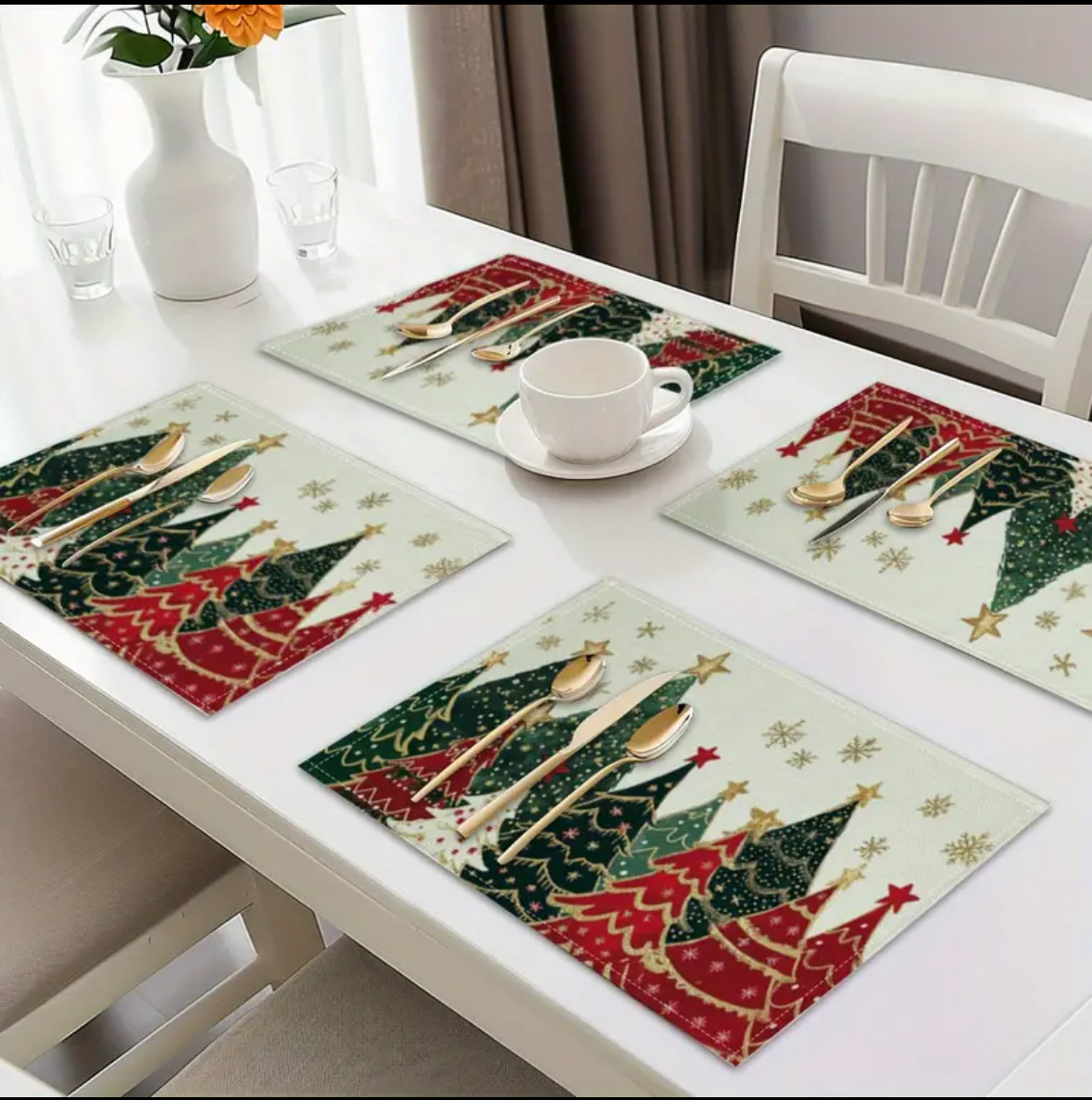 Temu Cross-Border New Christmas Placemat Table Decoration Linen Christmas Tree Waterproof Insulation Mat Simple Style