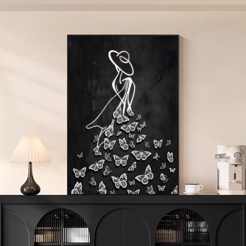 Picture of French high-end porch decorative painting simple abstract figure hanging painting black and white living room sofa background wall mural