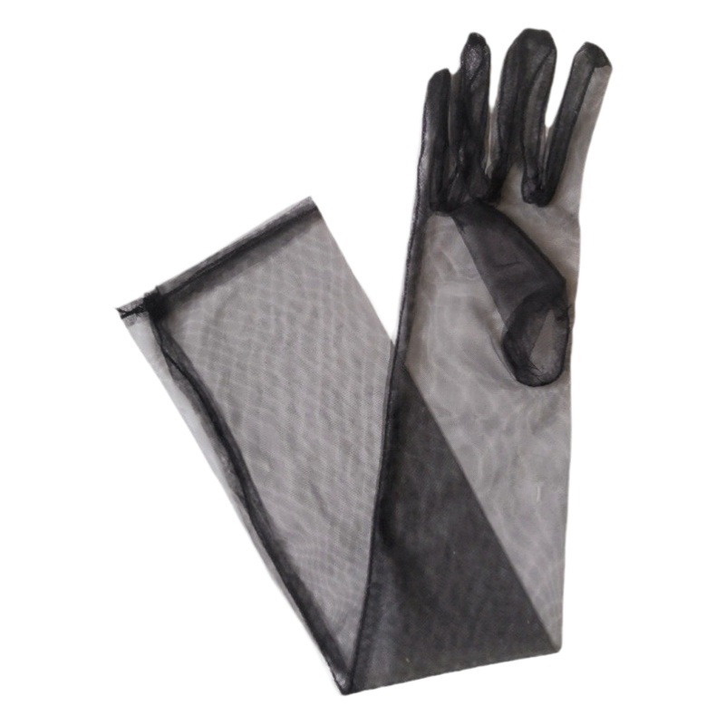 Picture of 55cm Long 70cm DIY Sheer Plain Bridal Wedding Dress Gloves Sexy Black and White Wine Red Mesh Wedding