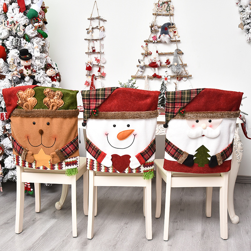 New Santa Snowman Chair Cover Christmas Party Fabric Chair Stool Backrest Decorative Bag Christmas Chair Cover