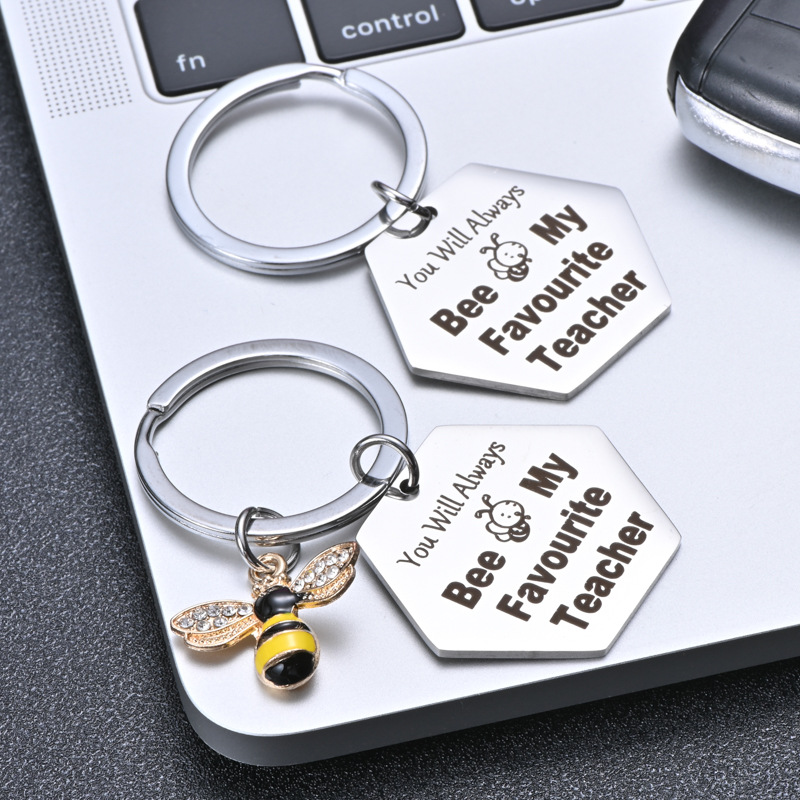 European and American new teacher teacher gift bee bee stainless steel keychain teacher's Day commemorative diy pendant