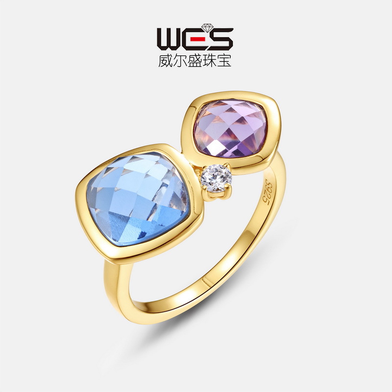 Europe and the United States cross-border exclusive candy double color zirconium ring female S925 sterling silver inlaid color zirconium food finger ring light luxury atmosphere
