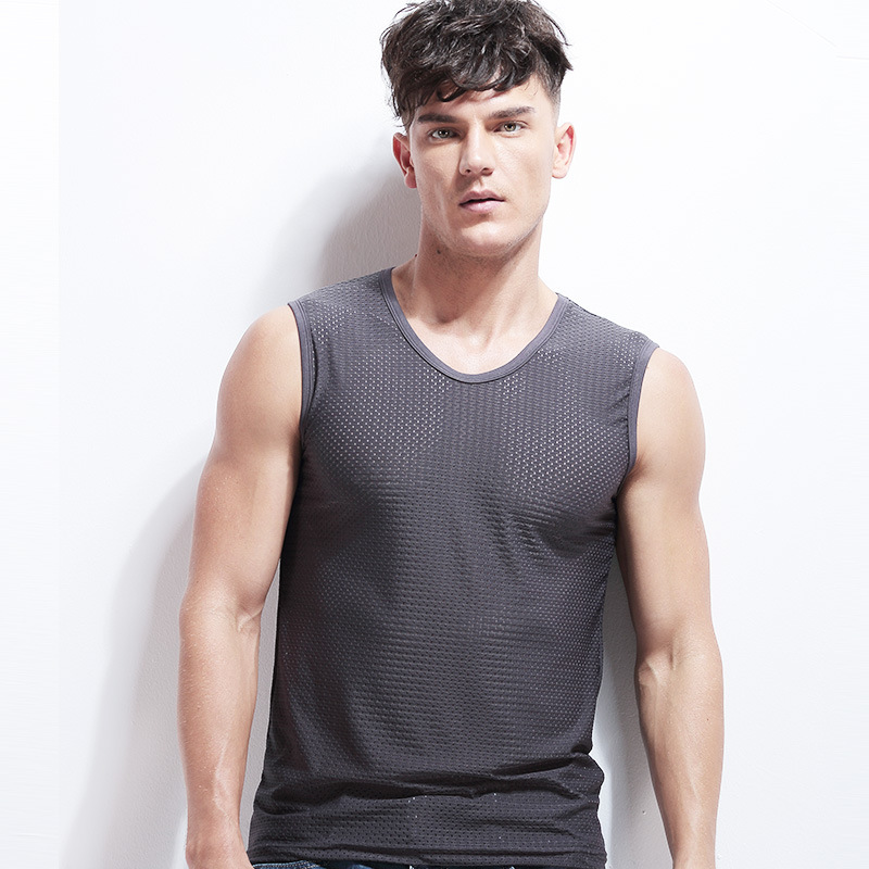 Picture of Summer sports fitness wide shoulder vest breathable ice silk mesh men's vest V-neck sleeveless mesh waistcoat wholesale