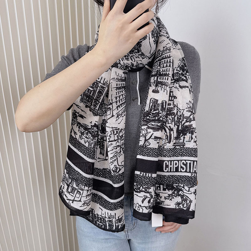 Line Town Street Gallery Scarf Women's Cotton and Linen Blended European and American Fashion Style Warm Shawl Lightweight Outerwear