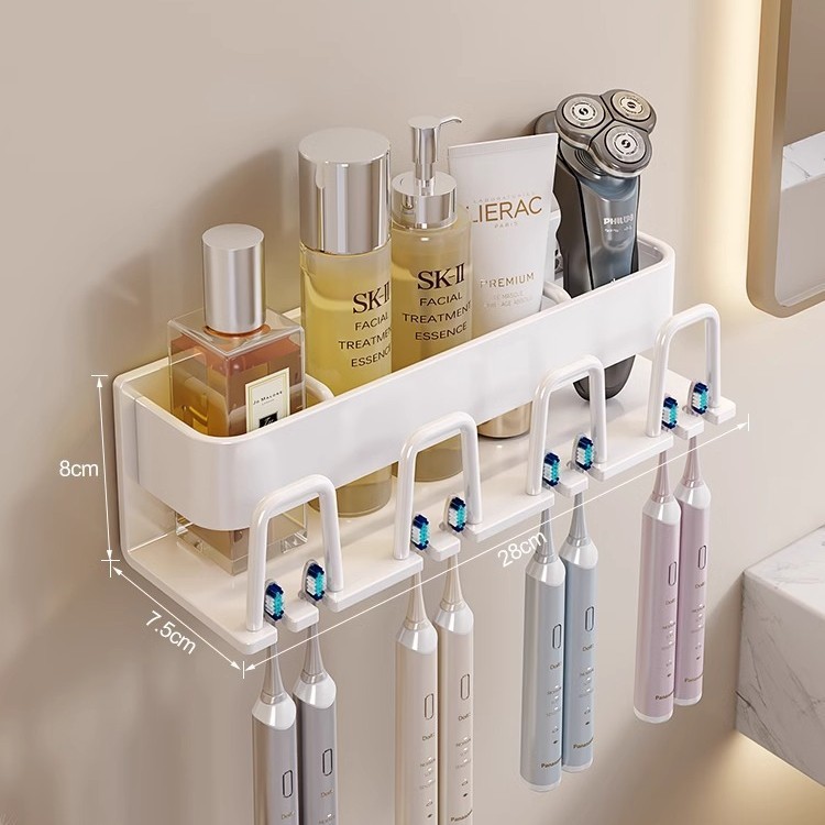 Picture of Toothbrush Storage Rack Non-Punch Brush Cup Mouthwash Cup Rack Wall-Mounted Bathroom Household Toothware Hanger