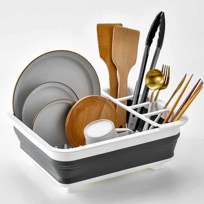 Foldable Kitchen Household Storage Rack Draining Basket Plastic Storage Rack Retractable Bowl and Dish Rack Retractable Contrast Color