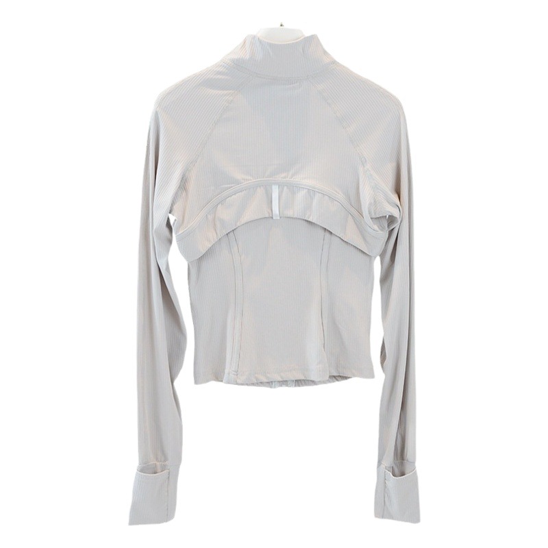 Yoga Clothing Women's Sports Jacket Rib Jacket with stand collar breathable nylon high elastic tight-fitting jogging slim-fit anti-sunscreen