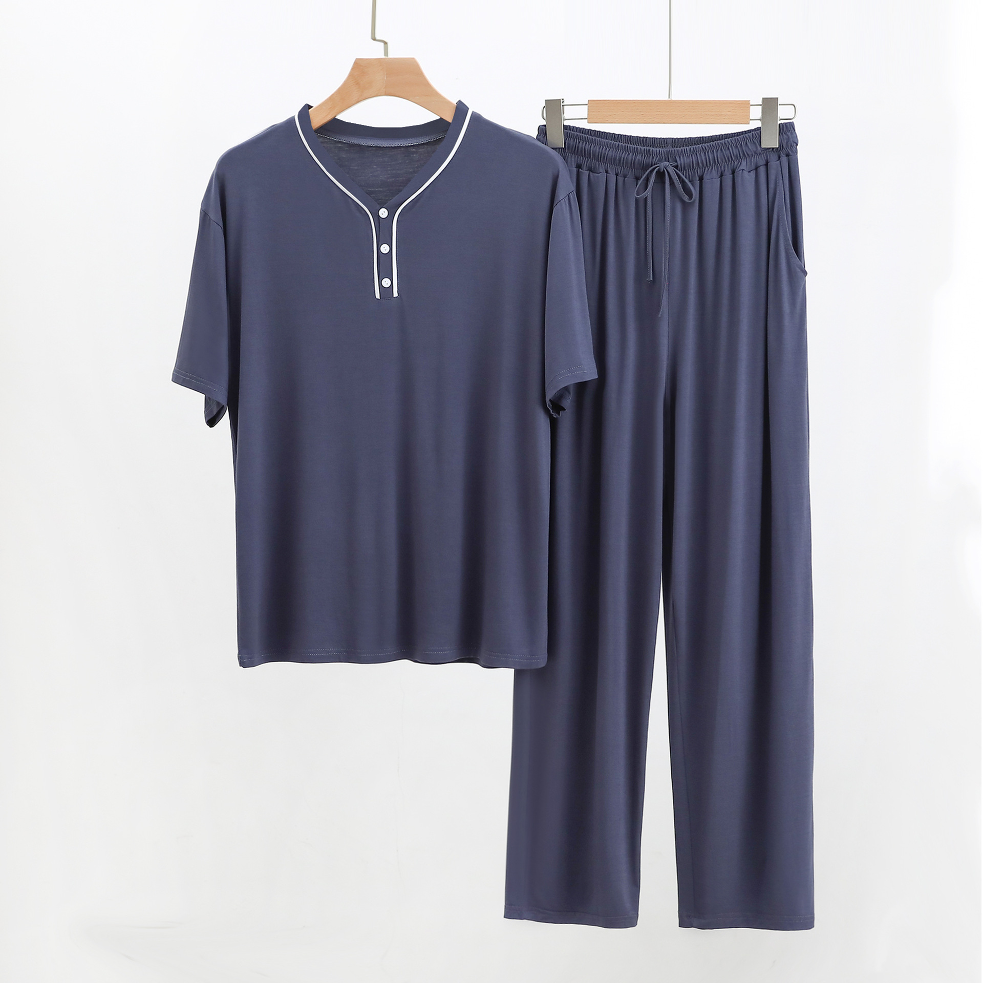 Picture of Modal Encrypted Fabric Men's Half-door Short-sleeved Trousers Casual Suit Henry Pajamas Air Conditioning Home Clothes