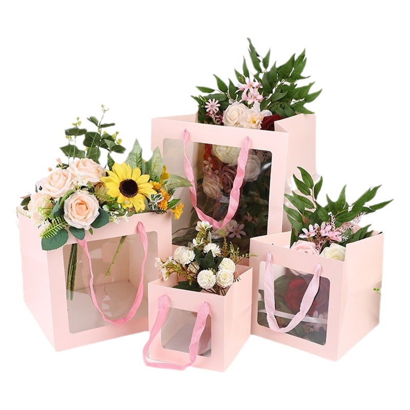 In stock wholesale window square transparent packaging bag flower doll wedding gift bag cake baking handbag
