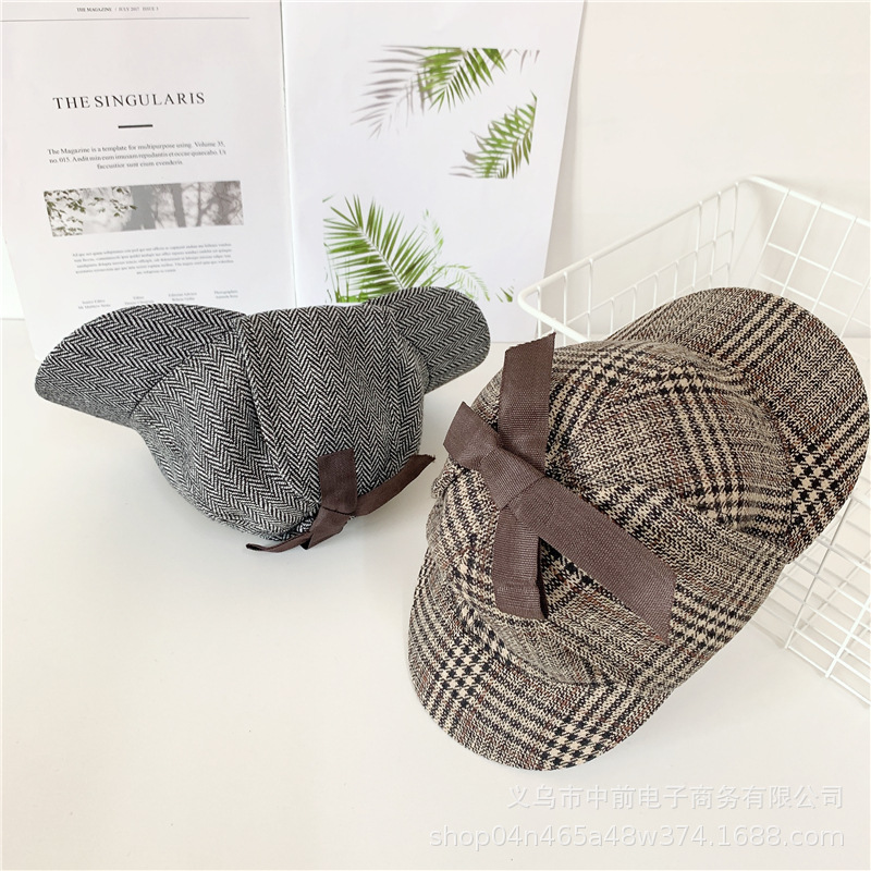 Korean Style Detective Personalized Front and Back Double Brim Children's Cap Boys and Girls Baby Striped Sunshade Baseball Cap