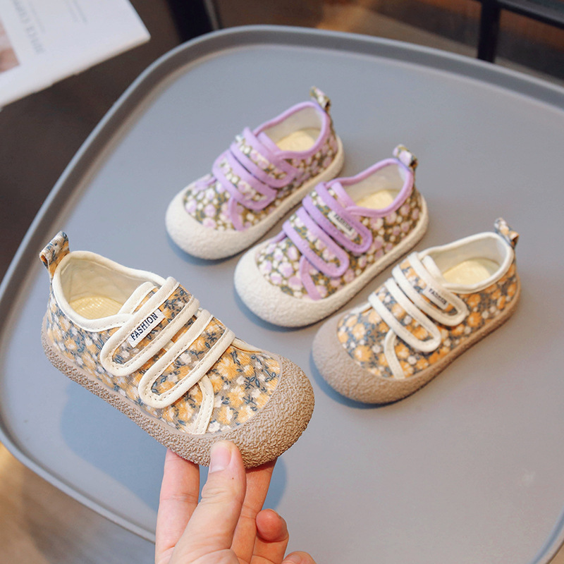 2025 Spring and Autumn Korean Style Children's Floral Canvas Shoes Children's Velcro Baby Shoes Boys and Girls College Style Campus Shoes