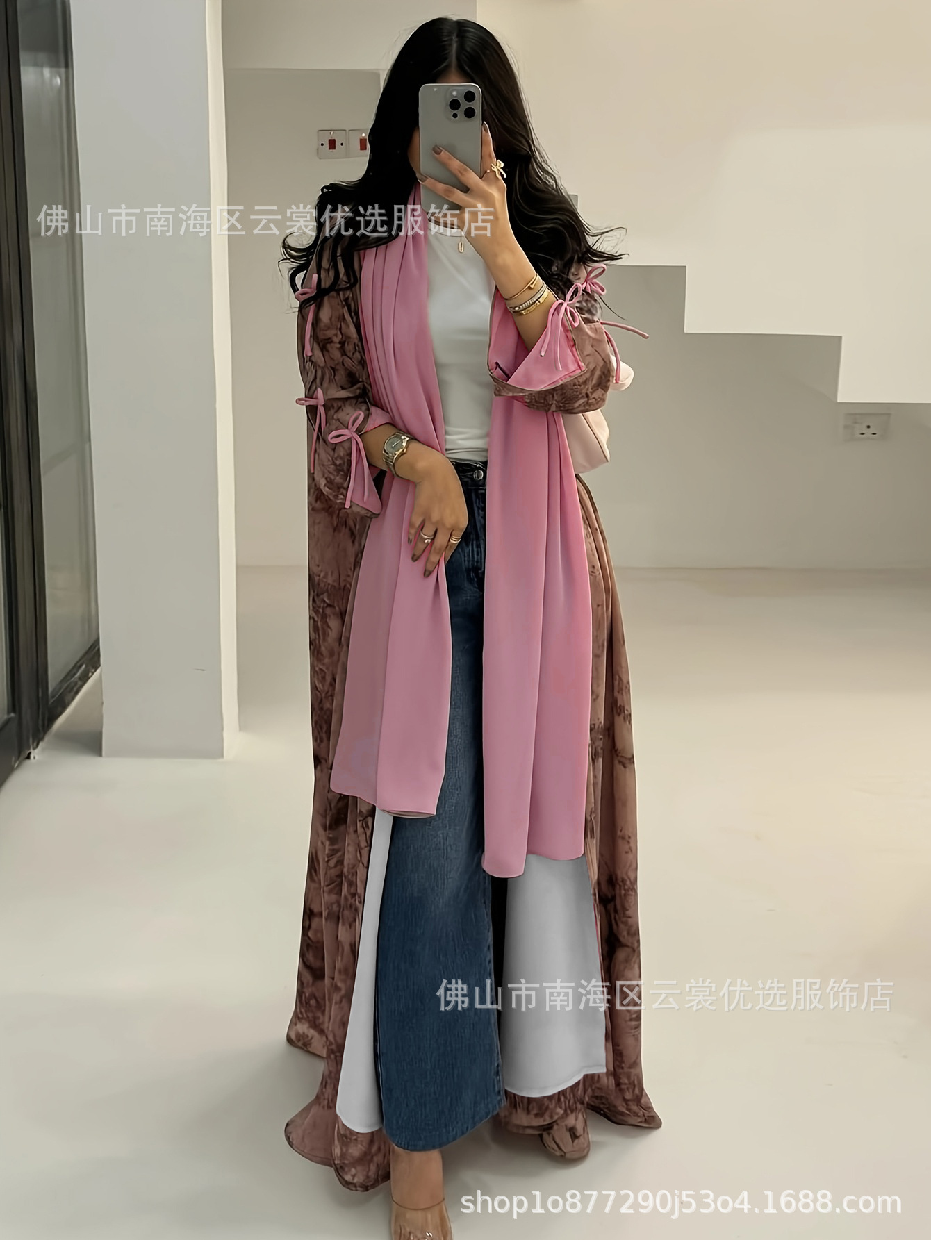 Picture of Fashion Women Muslim Chiffon Printed Turban Summer Casual Jacket