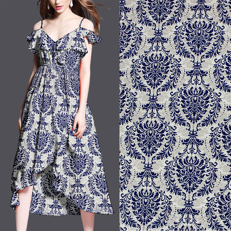 Chiffon Bead Printed Fabric Polyester Large Flower Woven Fabric Ethnic Style Dress Best-Selling Flower Elegant