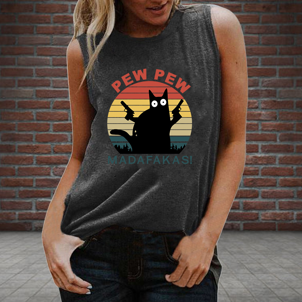 2021 Summer New Shirt Night Owl Hip Hop Printed Pattern Women's T-shirt Sleeveless Pullover Vest 106