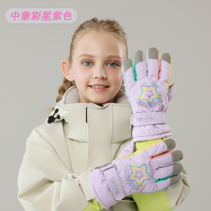 Picture of Children's ski gloves, knitted warm wrist pads, full touchscreen printed waterproof thickened gloves, children's ski gloves