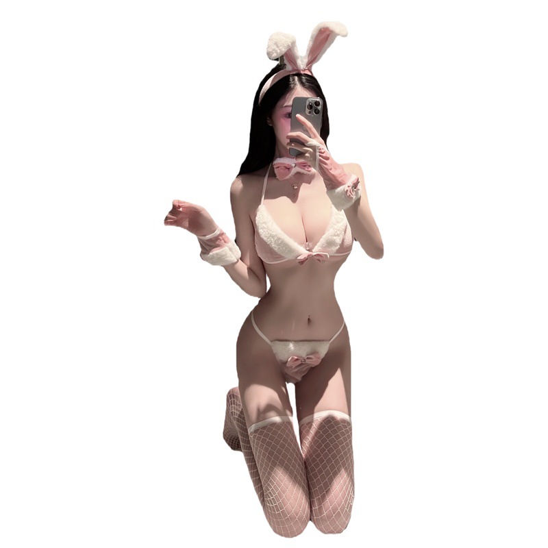 Love Ruo new sexy lingerie sexy bikini three-point bow temptation fur ball bunny suit 5626