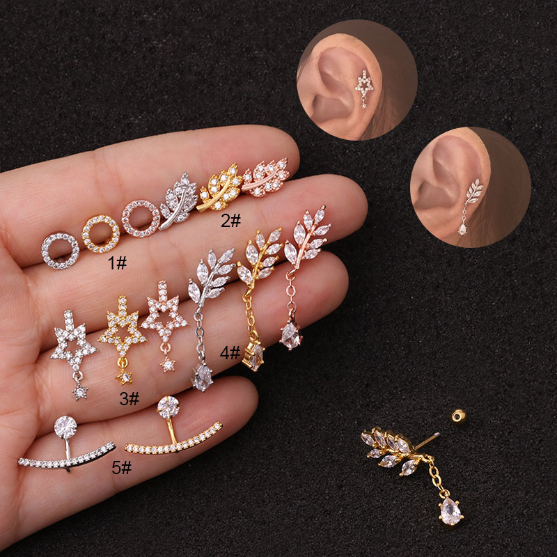 2020 fast hand trembles with goods supply stainless steel zircon earrings screw pendant earrings women's foreign trade piercing earrings