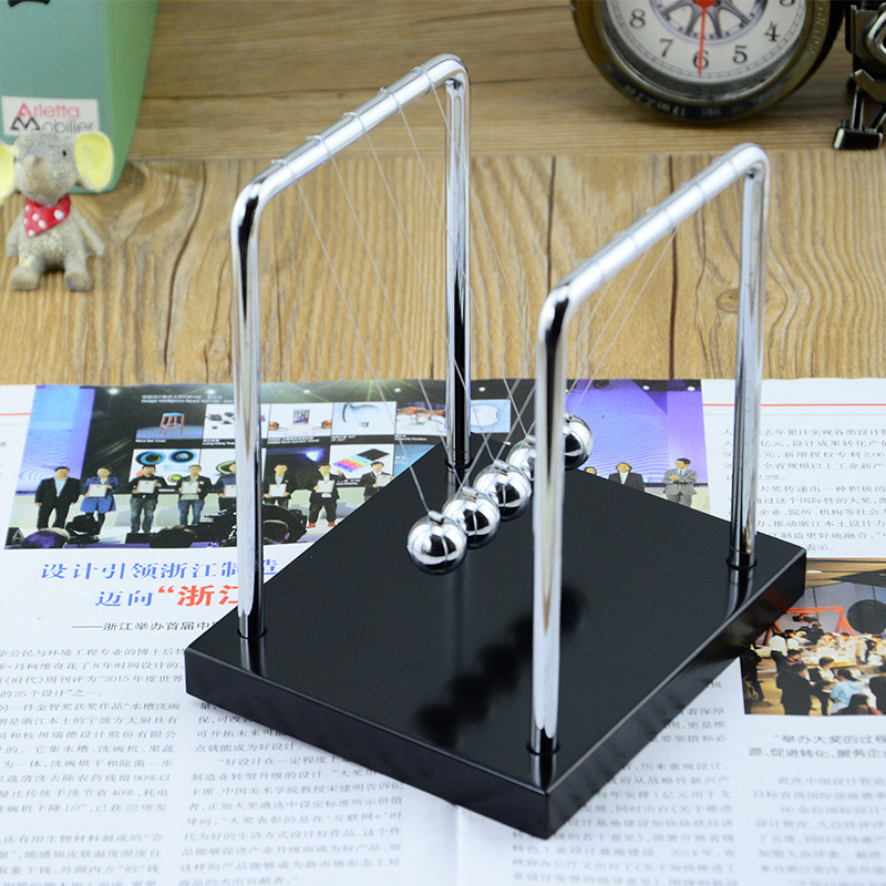 Picture of Wooden Base Stainless Steel Bracket Square Newton Pendulum Ball Bumper Ball Anti-Breakage Line Business Gift Ornaments