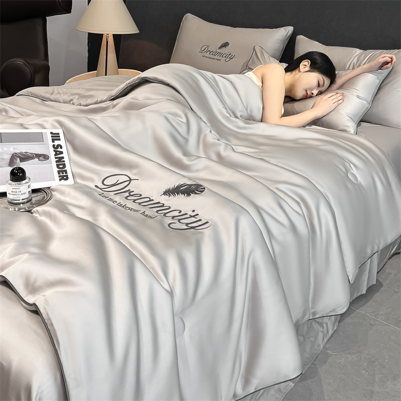 Picture of Class a Washed Ice Silk Summer Quilt Four-Piece Set of Summer Cool Quilt That Can Sleep Naked, Embroidered Air-Conditioned Quilt, Cool Silk Summer Thin Quilt