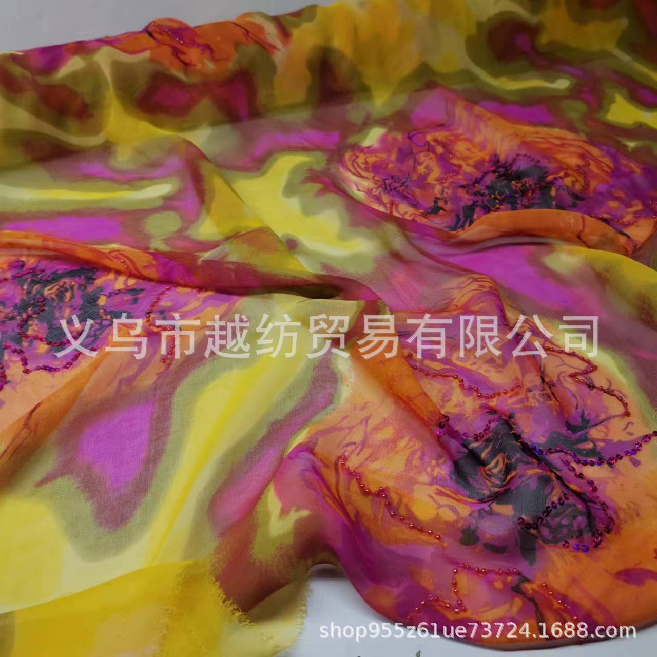 Picture of Off-season Clearance Sequin Embroidered Mulberry Silk Georgette Fabric 8mm Narrow Fashion Silk Fabric