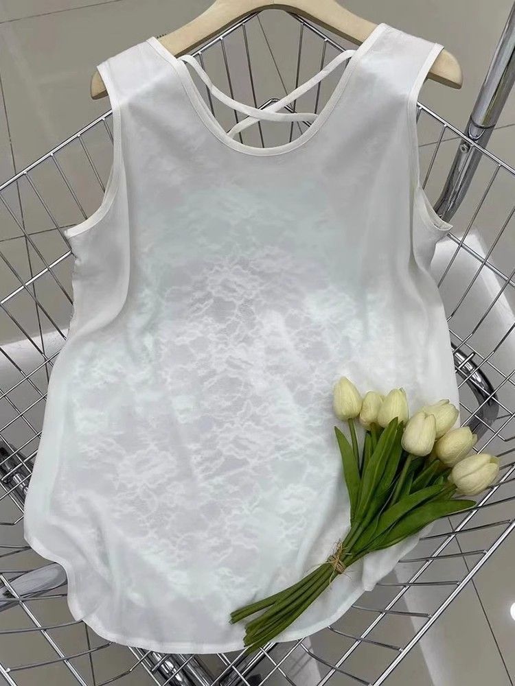 Design Sense Back Lace Stitching Western Style Base Vest Women's 2023 Spring and Summer New Slimming Sleeveless Inner Top