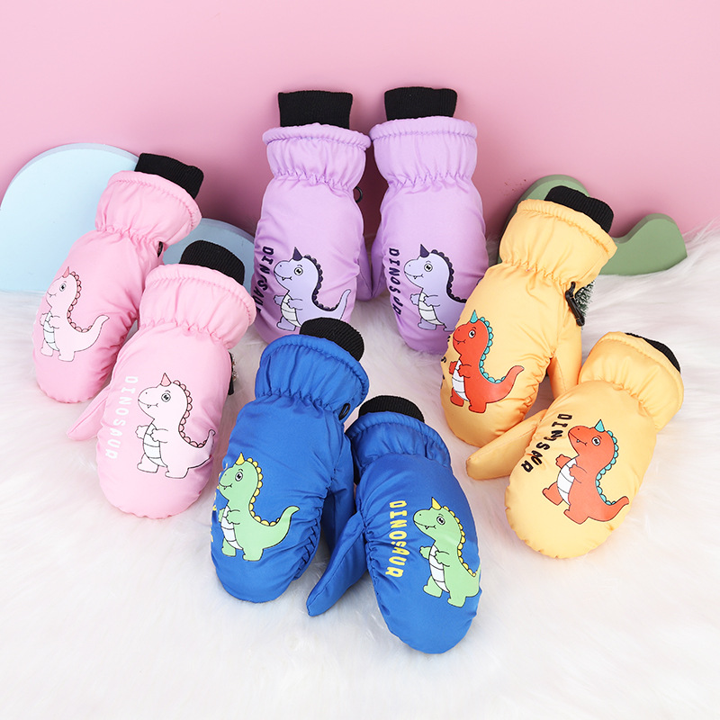 3-10 years old winter children stuffy child and finger thickened cotton warm windproof cold waterproof snow cartoon ski gloves winter