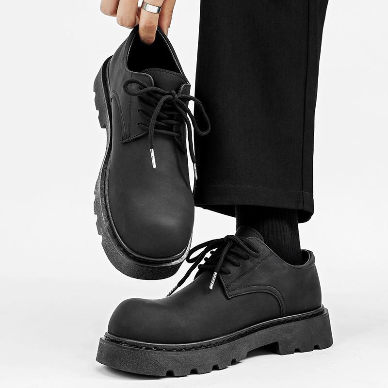 Daifa Autumn New Fashionable Big Head Derby Shoes Men's Thick Sole Elevated Leather Shoes Simple Retro Casual Shoes British Style