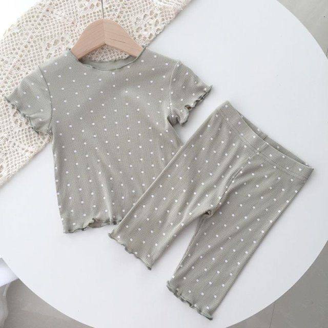 Picture of Baby Pajamas Summer Thin Set Polka Dot Fashionable Girls Summer Two-Piece Set Home Clothes Children's Air-Conditioned Clothes for Women