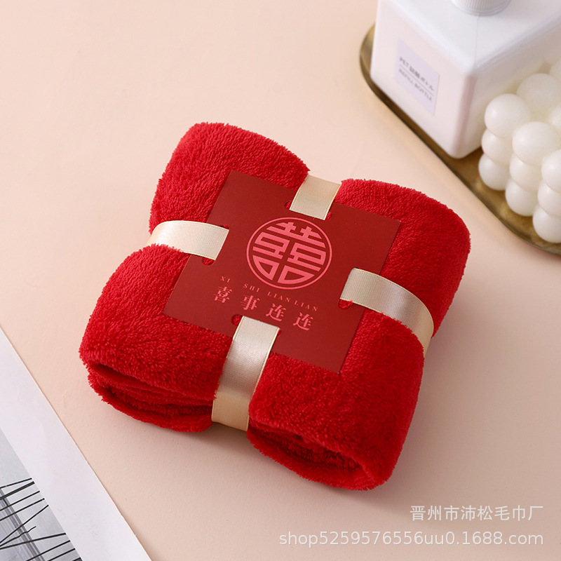 Picture of Coral Thick Cashmere Hand Gift Towel Square Absorbent Wash Face Long Velvet Cotton Face Towel Wedding Gift Wholesale