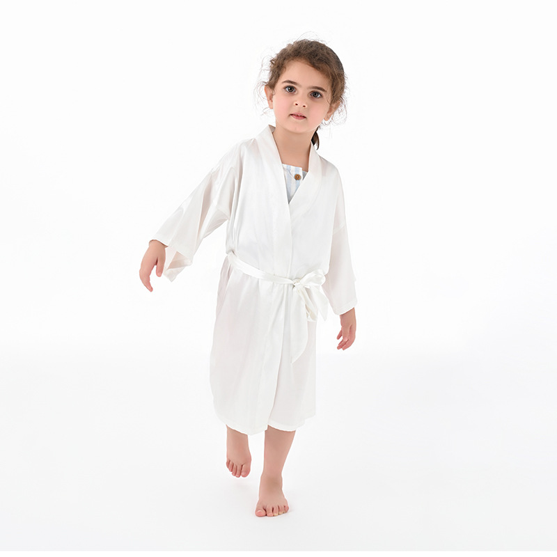 Picture of Cross-Border Solid Color Imitation Silk Children's Bathrobe Export Big Children's Satin Nightgown Baby Catwalk Cardigan Boys and Girls Bathrobe