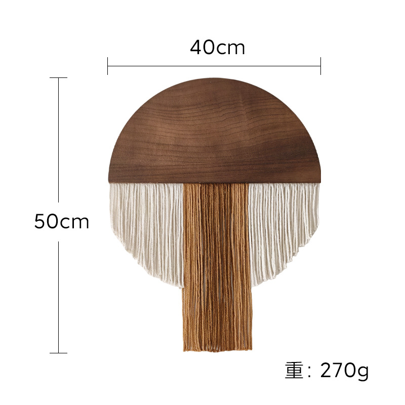 Picture of Bohemian Style Semicircular Wooden Board Tassel Tapestry B&B Cotton Tapestry Background Handmade Wall Hanging Woven Tapestry