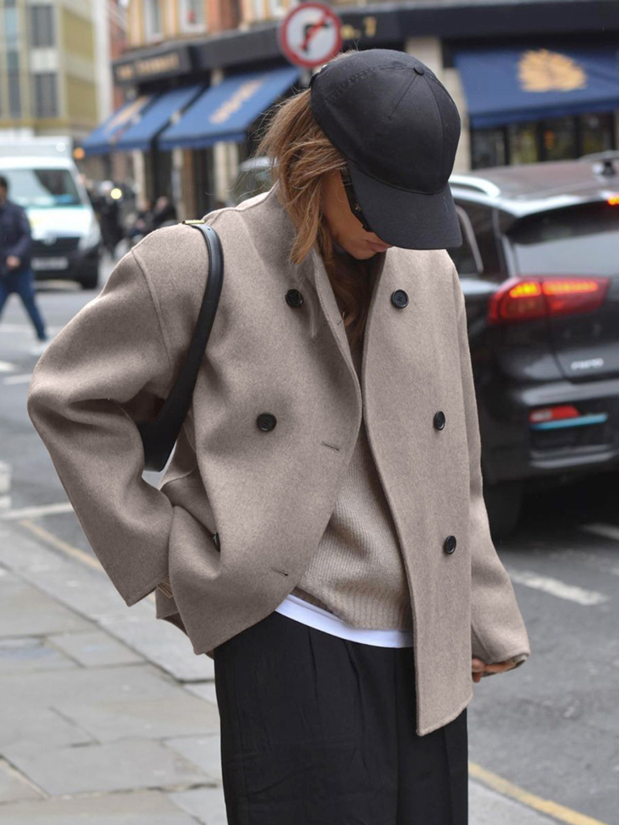 Picture of Designed Brown Double-Breasted Woolen Outwear for Women Winter Thickeneded Woolen Outwear Mid-Length 2025 Cross-Border Women's Clothing