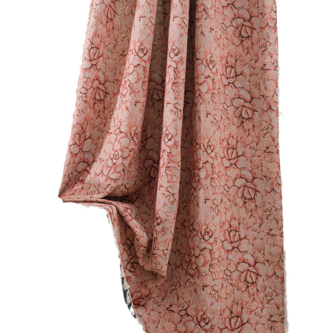 Picture of Yuman Qiyun Curtain Pink Fleshy Flower Jacquard Tassel Curtain Finished Kitchen Curtain Bay Window Semi-Shaded